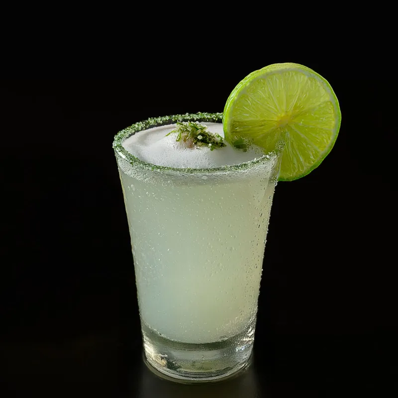 Pisco sour en vaso con limón de pica